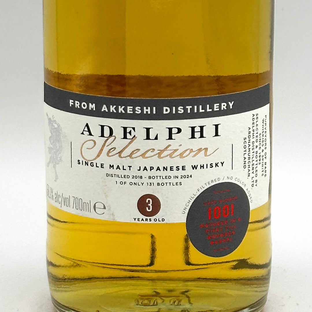Bottle of Adelphi Selection Single Malt Japanese Whisky with a white background