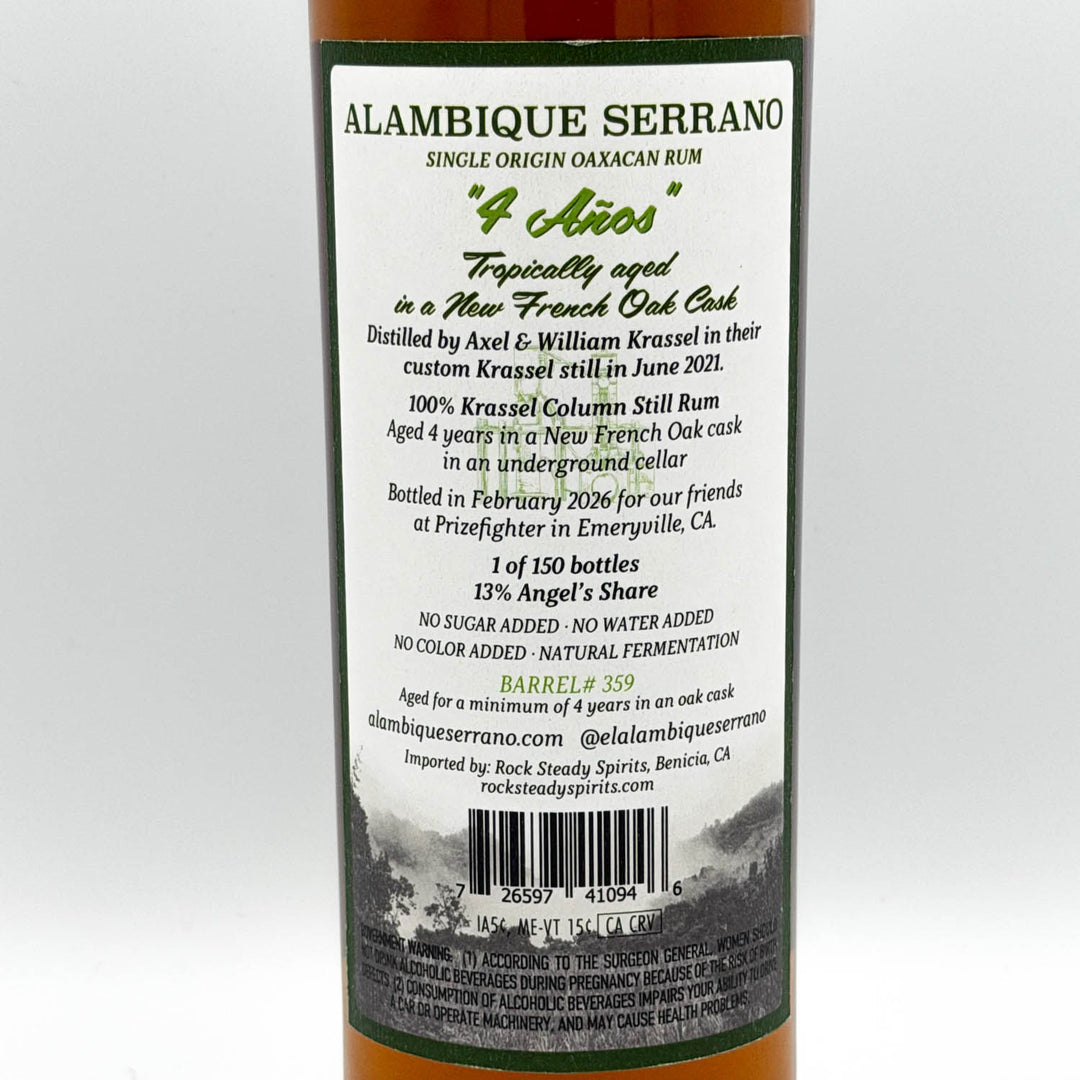 Alambique Serrano rum label on a white background