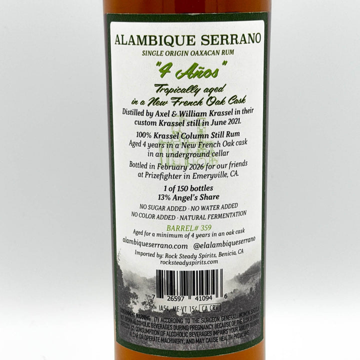 Alambique Serrano rum label on a white background