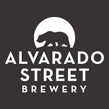 Black and white Alvarado St. Logo with a beer silhouetted against the moon
