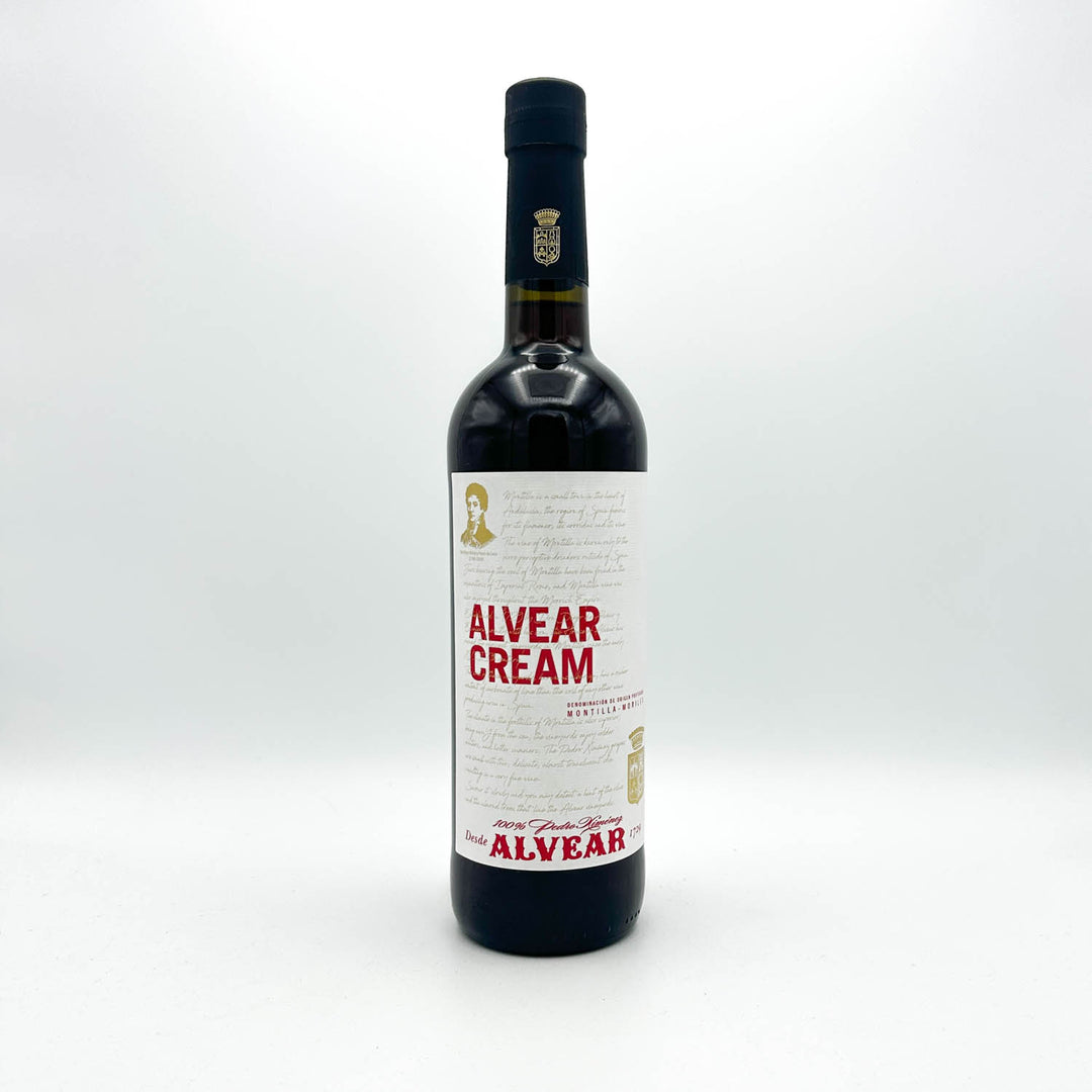 Bottle of Alvear Cream wine on a white background