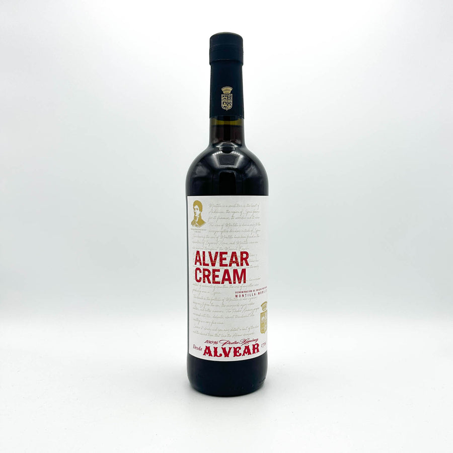 Bottle of Alvear Cream wine on a white background