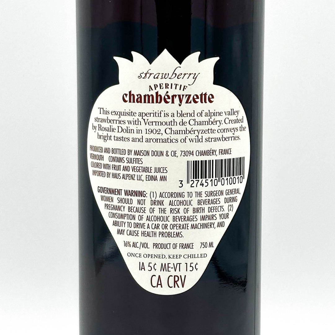 Bottle of Strawberry Chambéryzette with a label on a white background