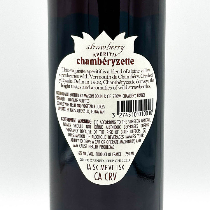 Bottle of Strawberry Chambéryzette with a label on a white background