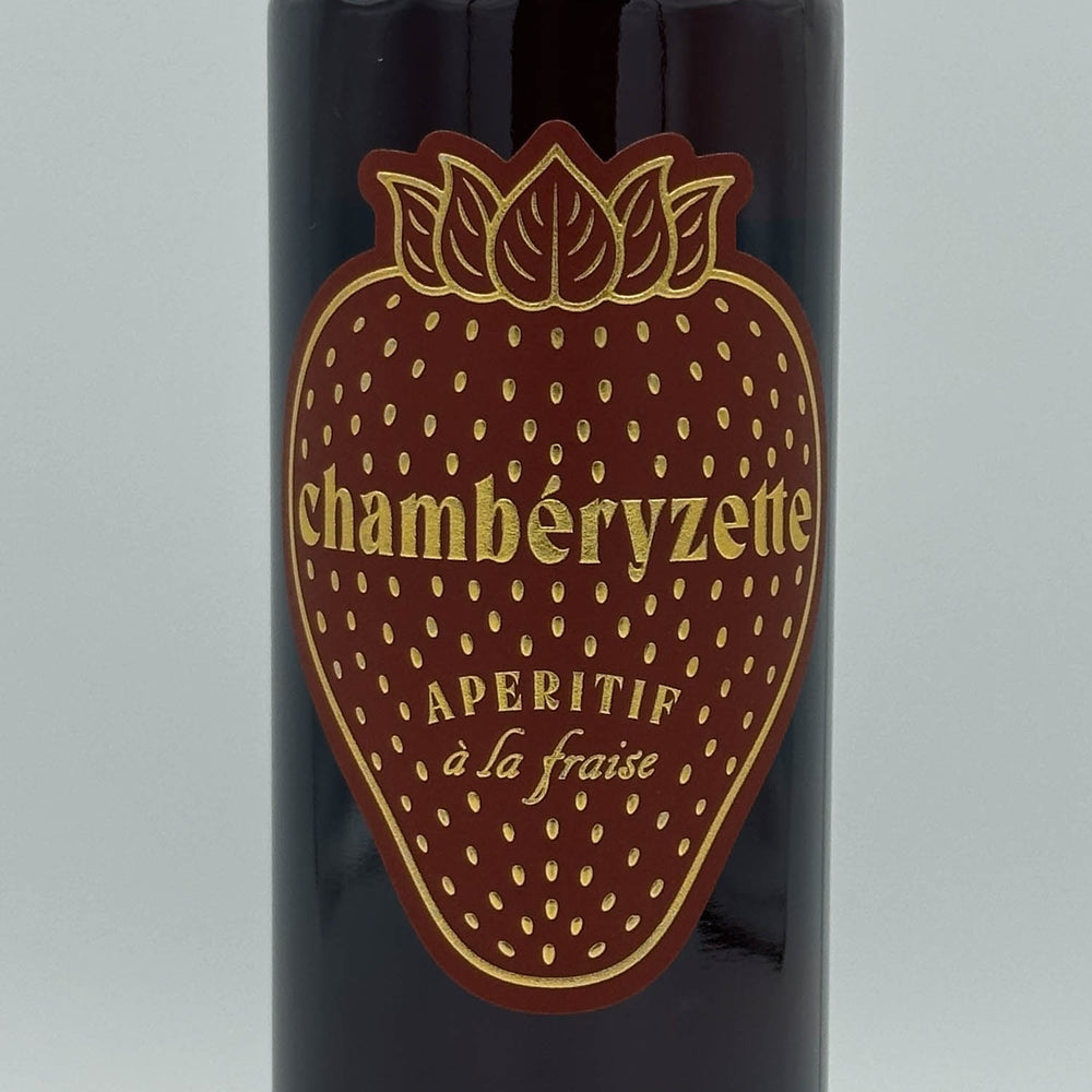 Bottle of Chambéryzette aperitif with strawberry design on label