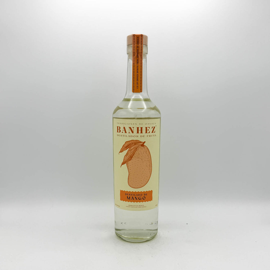 Banhez mango liqueur bottle on a white background