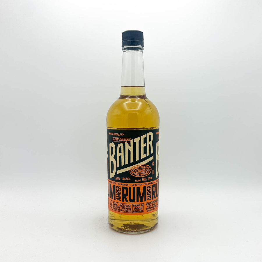 Bottle of Banter rum on a white background