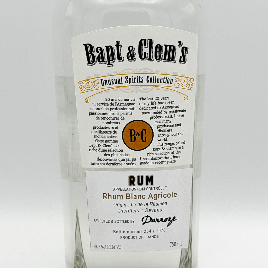 Bapt & Clem's Rum bottle with label on a white background