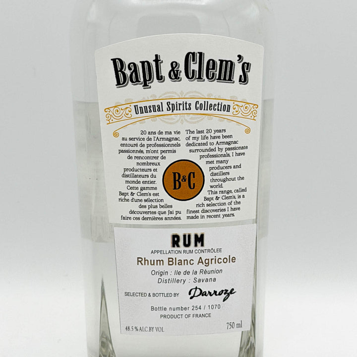 Bapt & Clem's Rum bottle with label on a white background