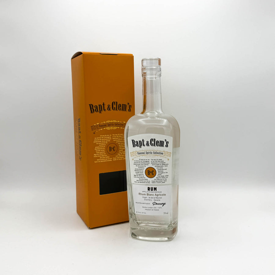 Bapt & Clem's rum bottle and box on a white background