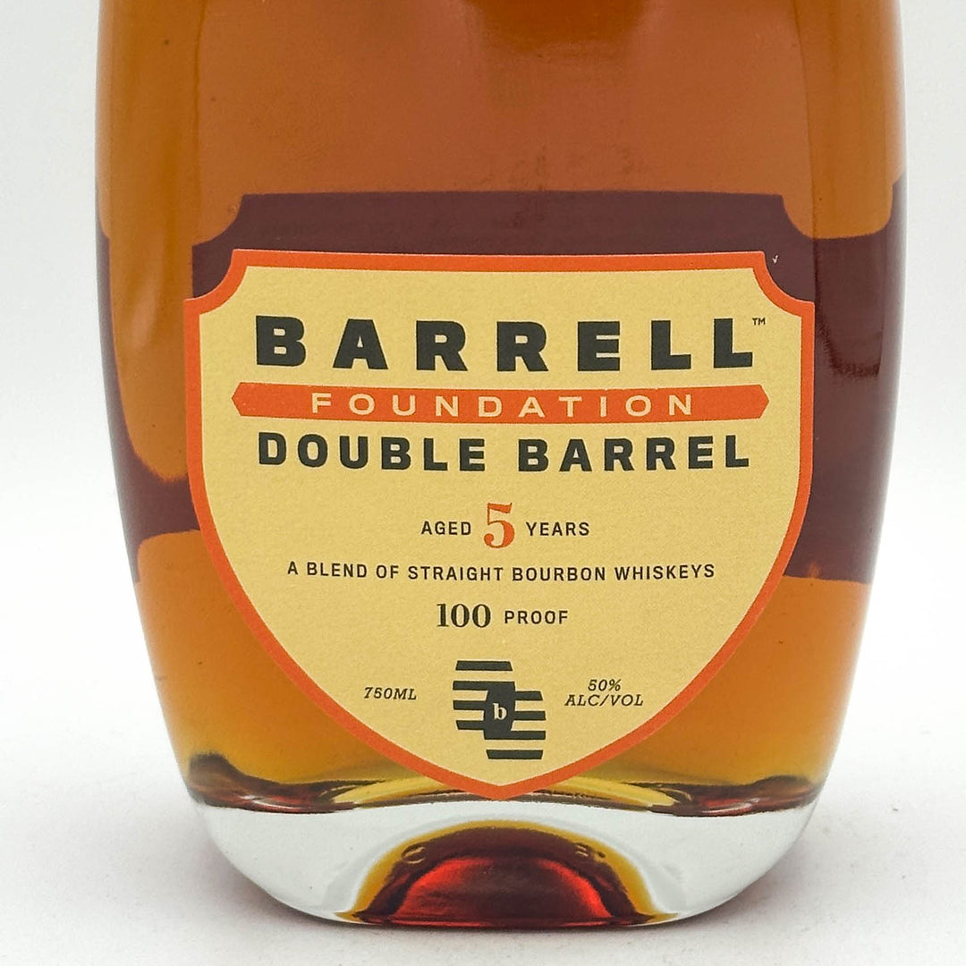 Barrell Foundation Double Barrel bourbon bottle on a white background