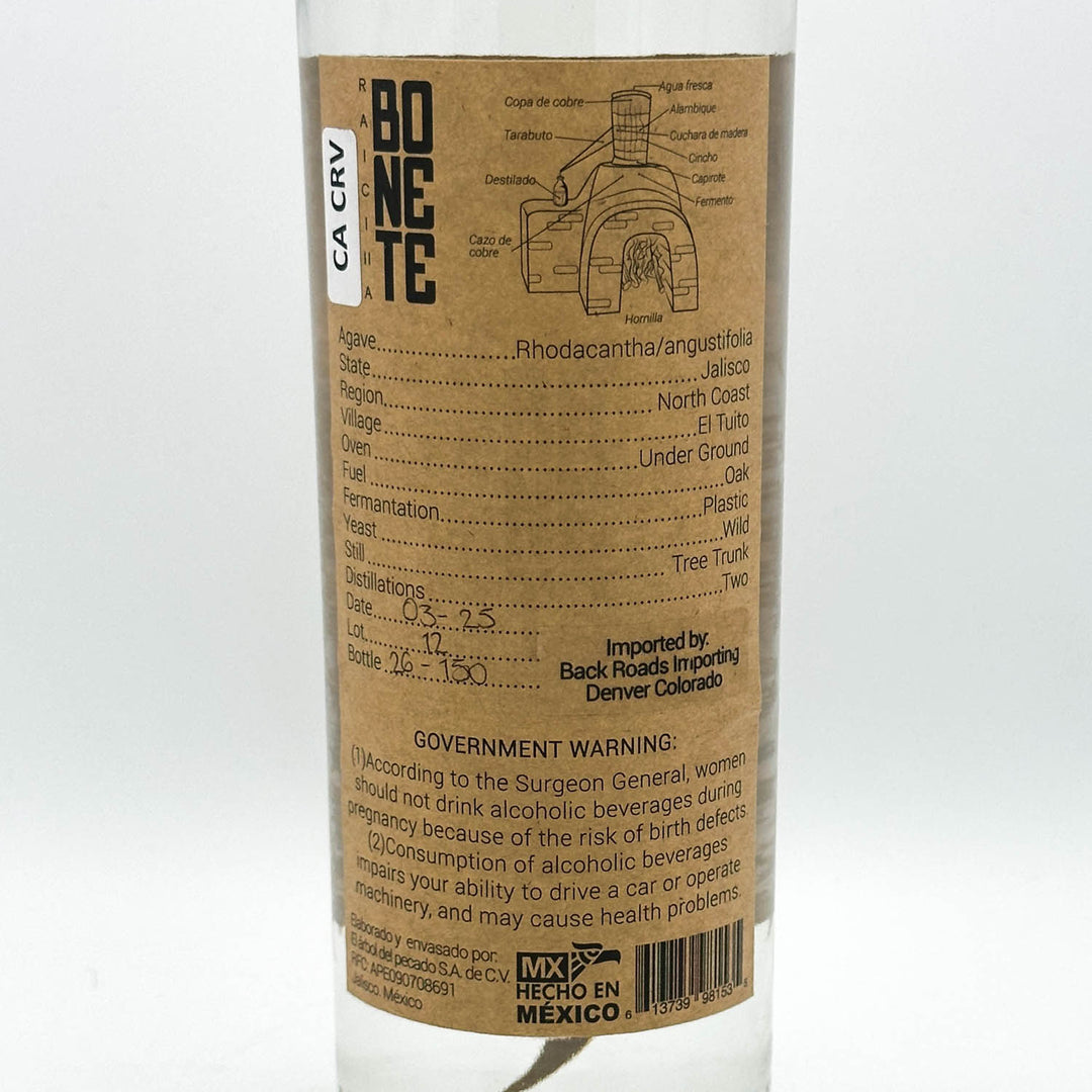 Bottle label with detailed text and graphics on a white background
