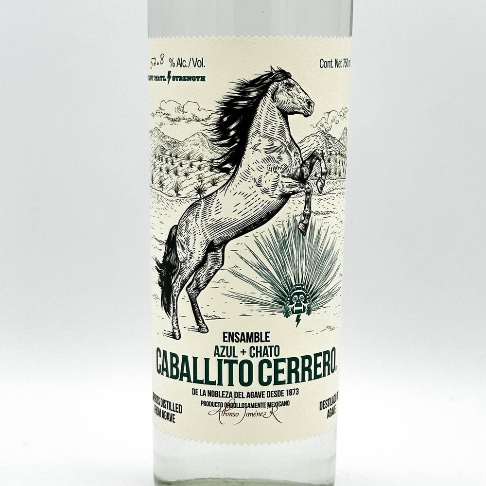 Bottle of Caballito Cerrero tequila with a horse illustration on the label.