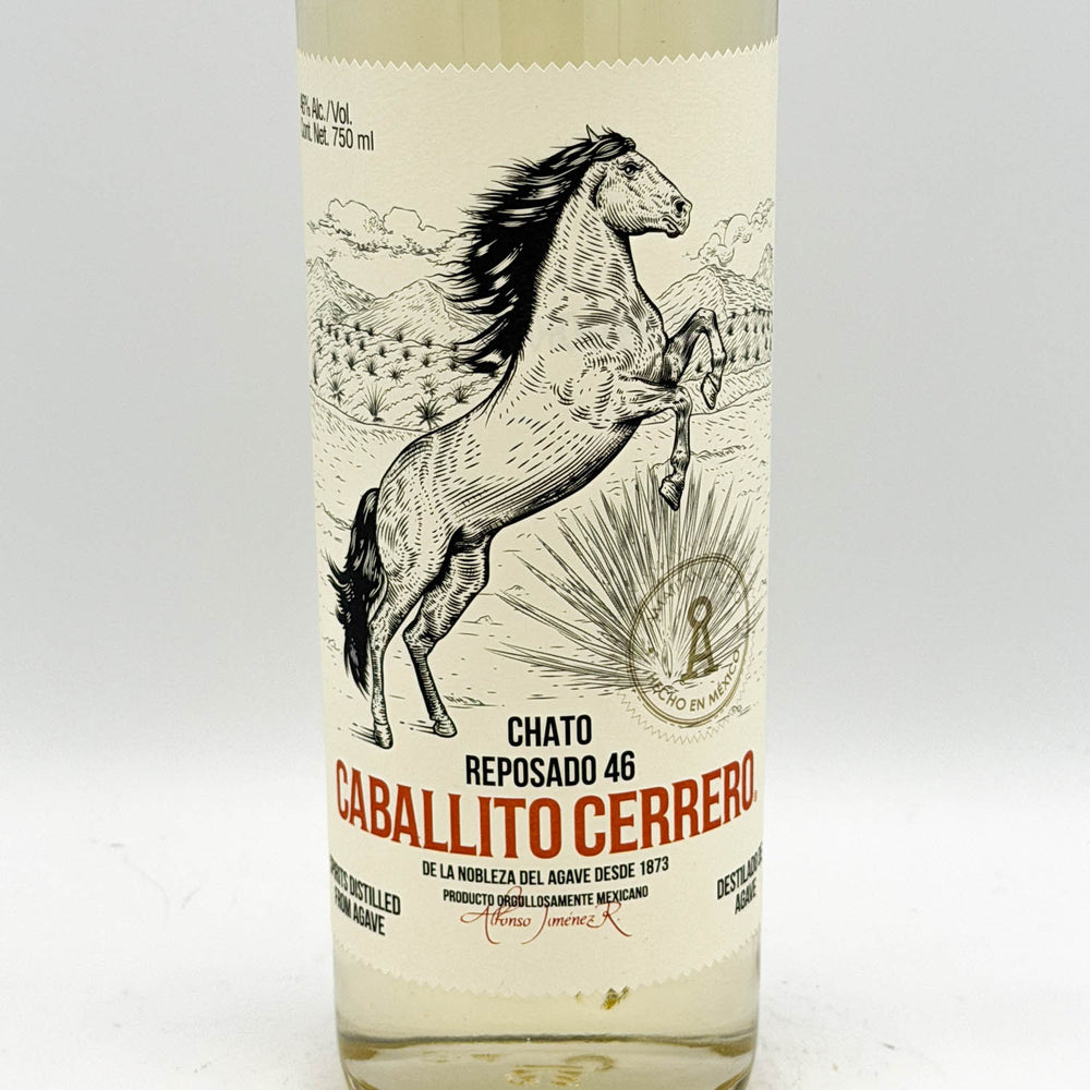 Bottle of Caballito Cerrero Reposado tequila with a horse illustration on the label.