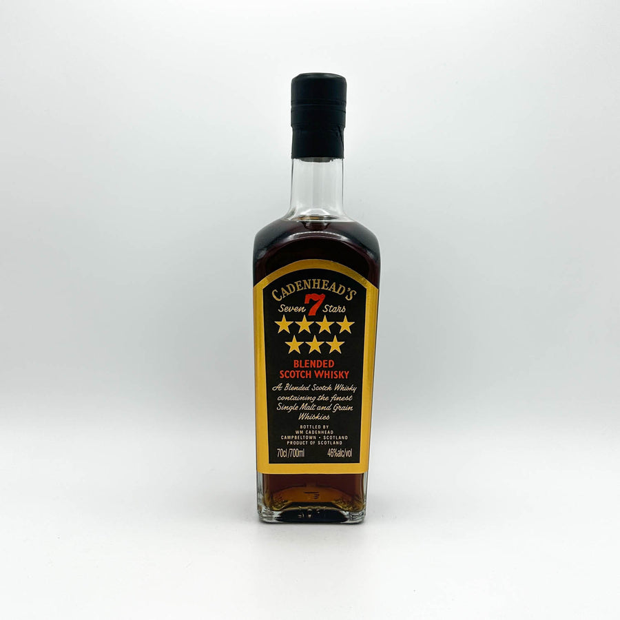 Bottle of Cadenhead's 7 Star Blended Scotch Whisky on a white background
