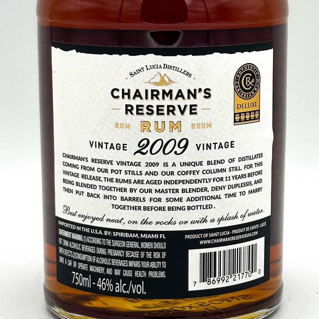 Chairman's Reserve Rum bottle label on a white background