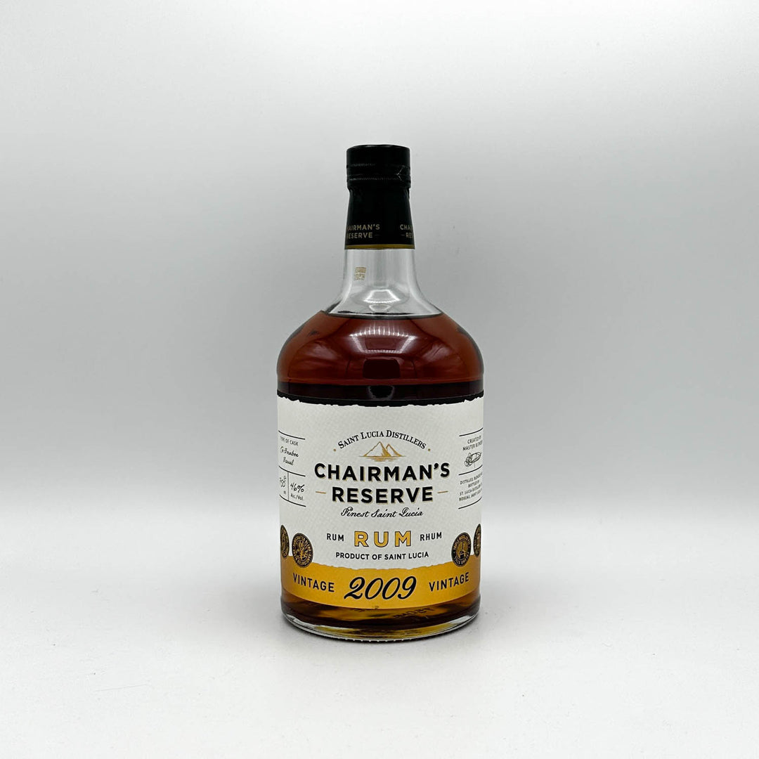 Bottle of Chairman's Reserve Rum on a white background