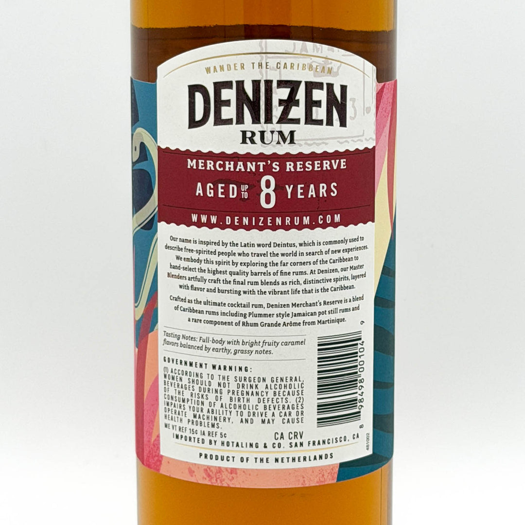 Denizen Rum Merchant's Reserve 8 Years label on a bottle