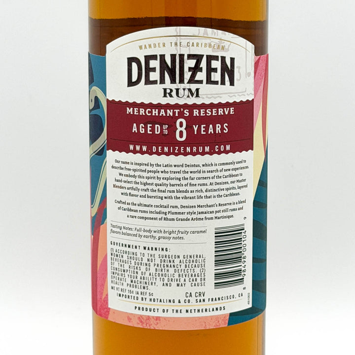 Denizen Rum Merchant's Reserve 8 Years label on a bottle