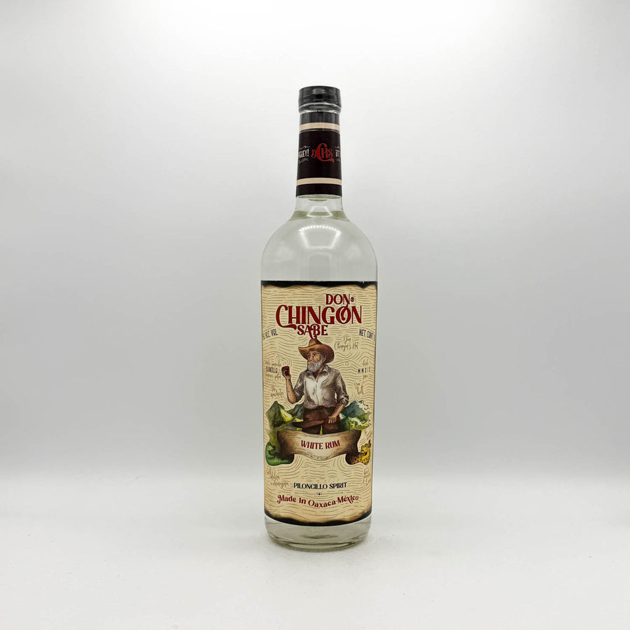 Bottle of Don Chingon Sabe White Rum on a white background