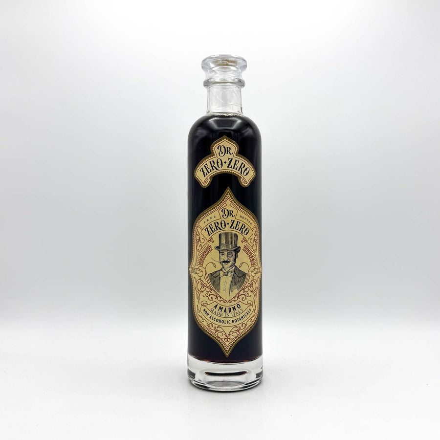 Bottle of Dr. Zero-Zero Amaro on a white background
