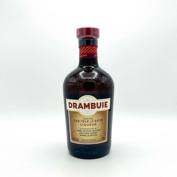 Bottle of Drambuie liqueur on a white background