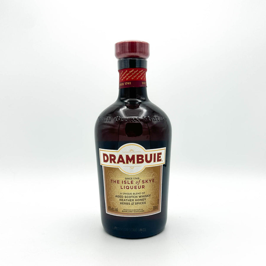Bottle of Drambuie liqueur on a white background
