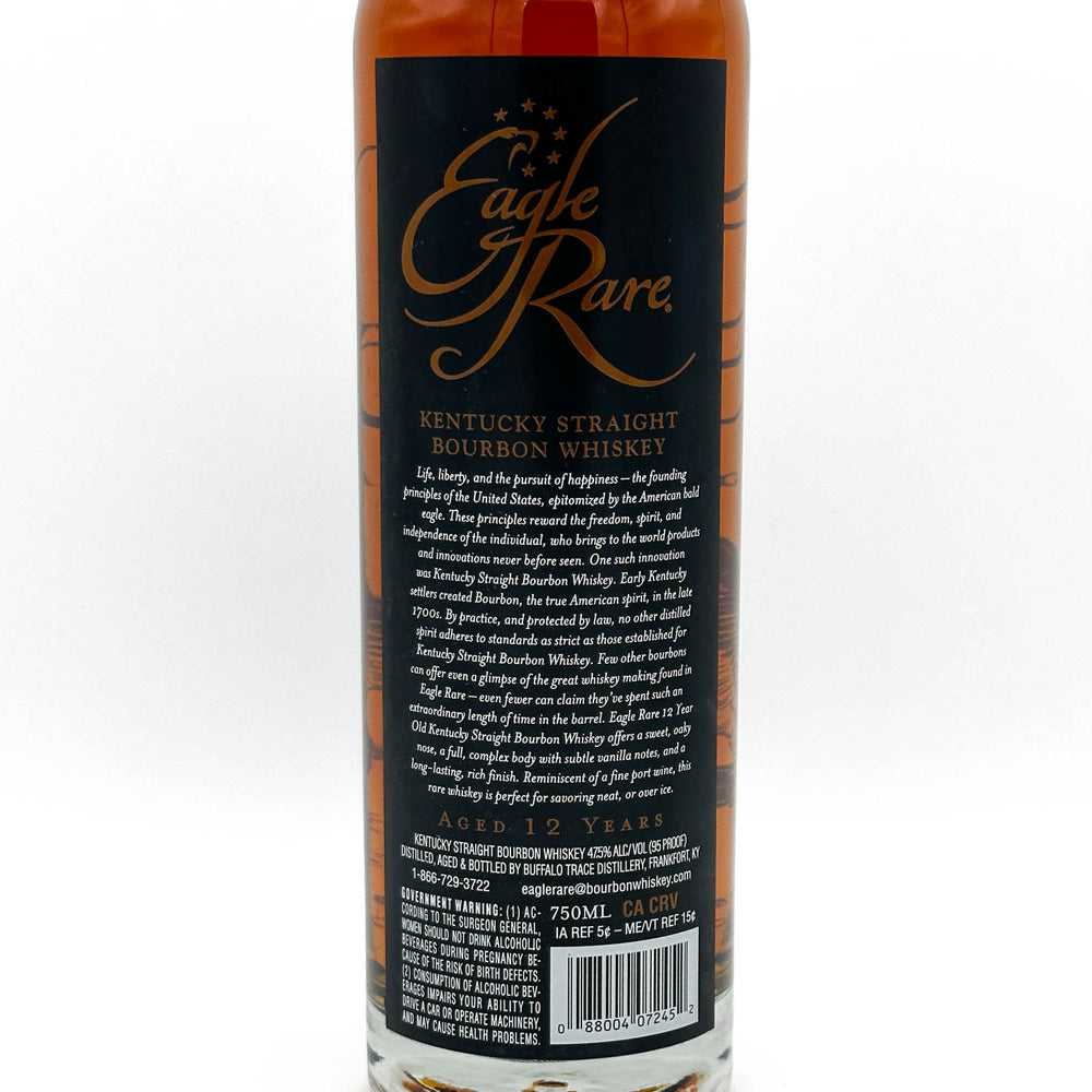 Eagle Rare Kentucky Straight Bourbon Whiskey bottle with label on a white background
