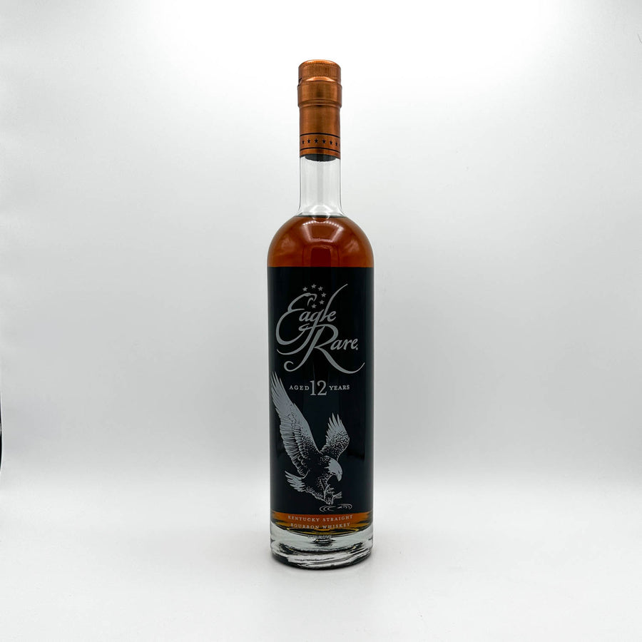 Bottle of Eagle Rare whiskey on a white background