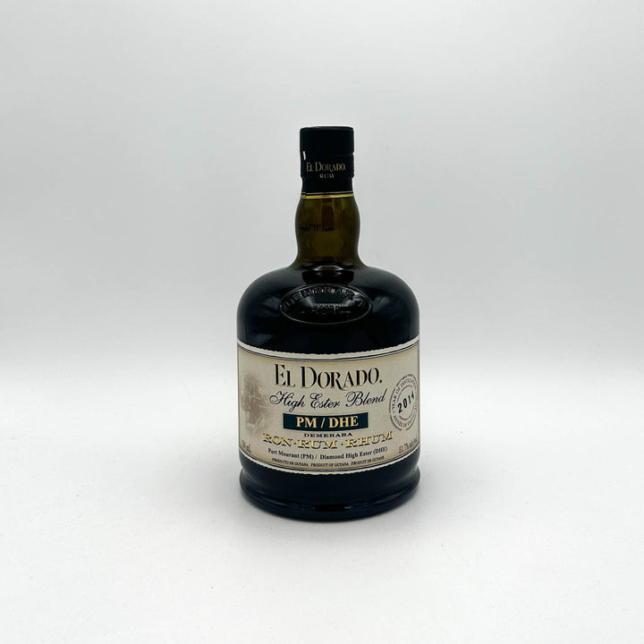 Bottle of El Dorado rum on a white background