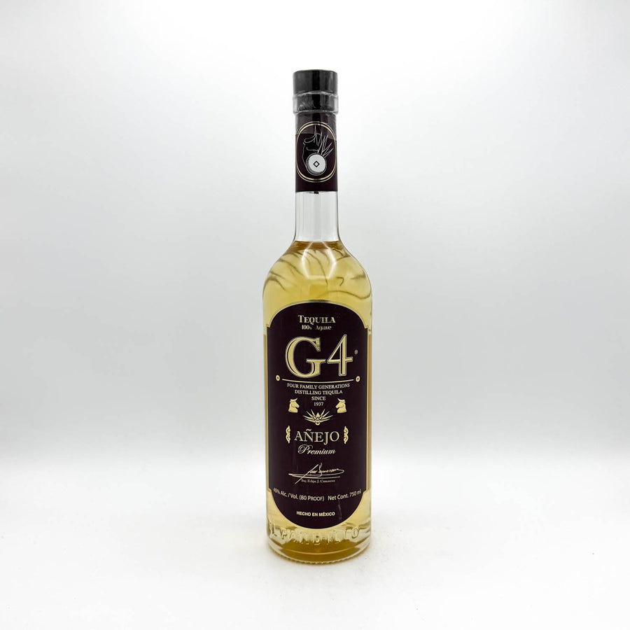 Bottle of G4 tequila on a white background