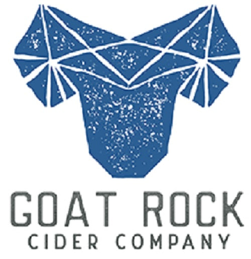 Goat rock cider logo with a blue goats head