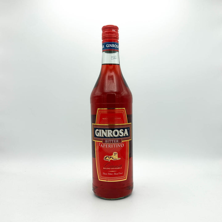 Bottle of Ginrosa bitter aperitivo on a white background