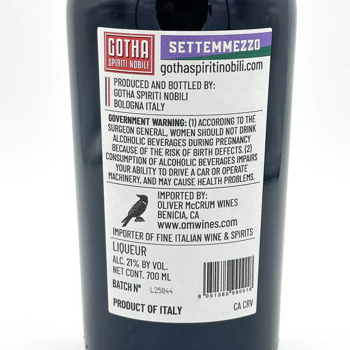 Bottle label of Gotha Settemmezzo liqueur with branding and product details.