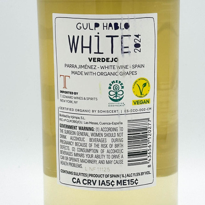 Bottle of Gulp Hablo White 2024 wine with a label on a white background