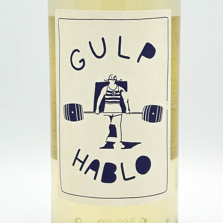 Wine bottle label with 'Gula Hablo' text and graphic on a white background
