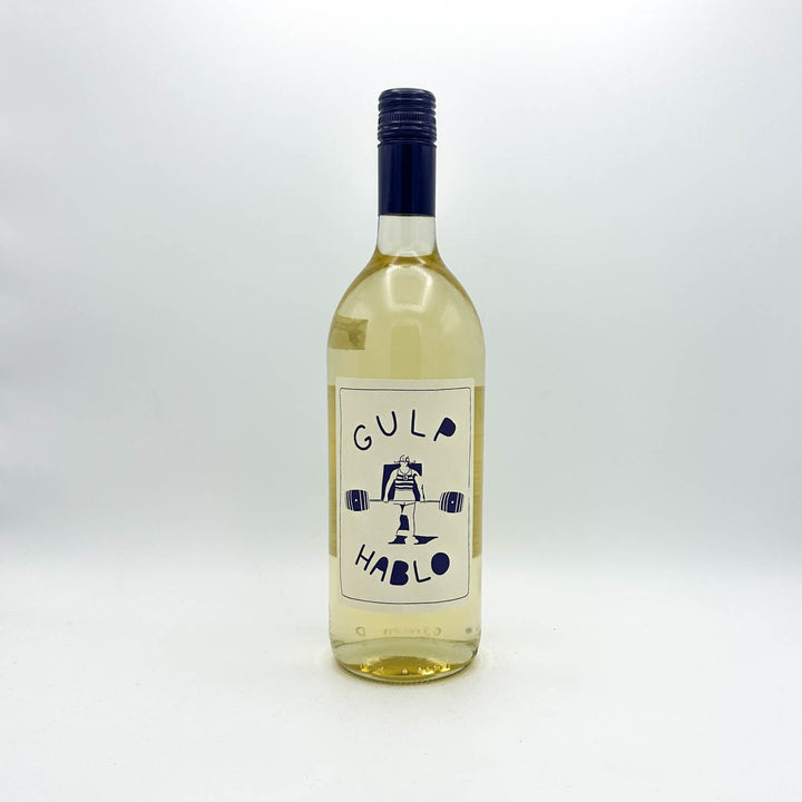 Bottle of 'Gulp Hablo' wine on a white background