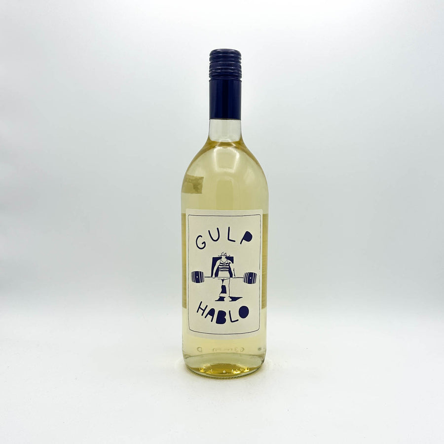 Bottle of 'Gulp Hablo' wine on a white background