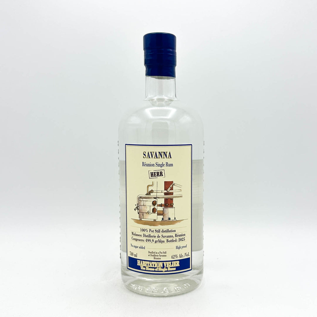 Savanna Rum bottle with a blue cap on a white background