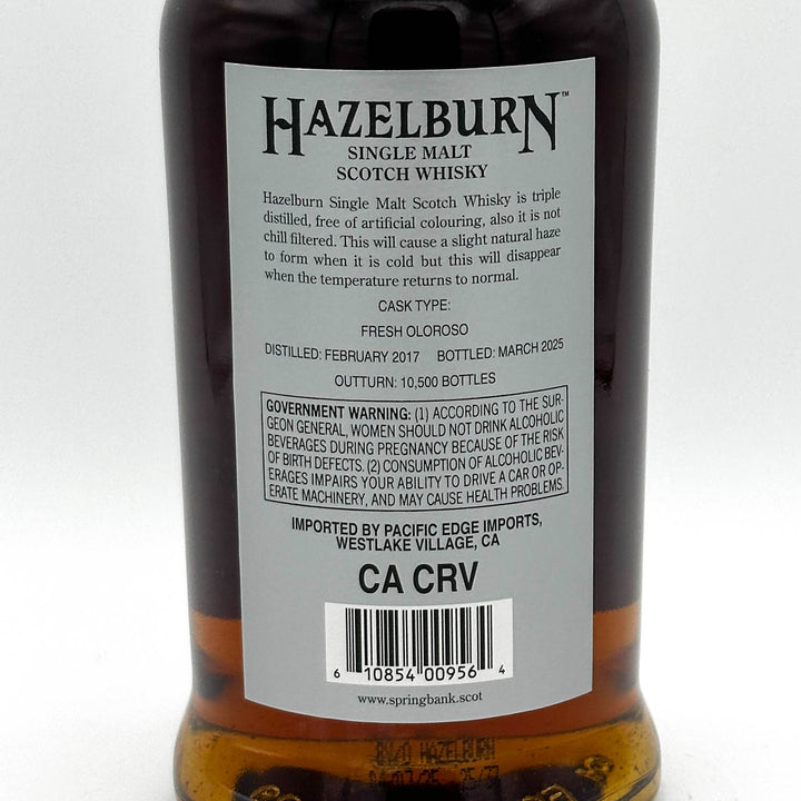 Hazelburn Single Malt Scotch Whisky bottle label on a white background