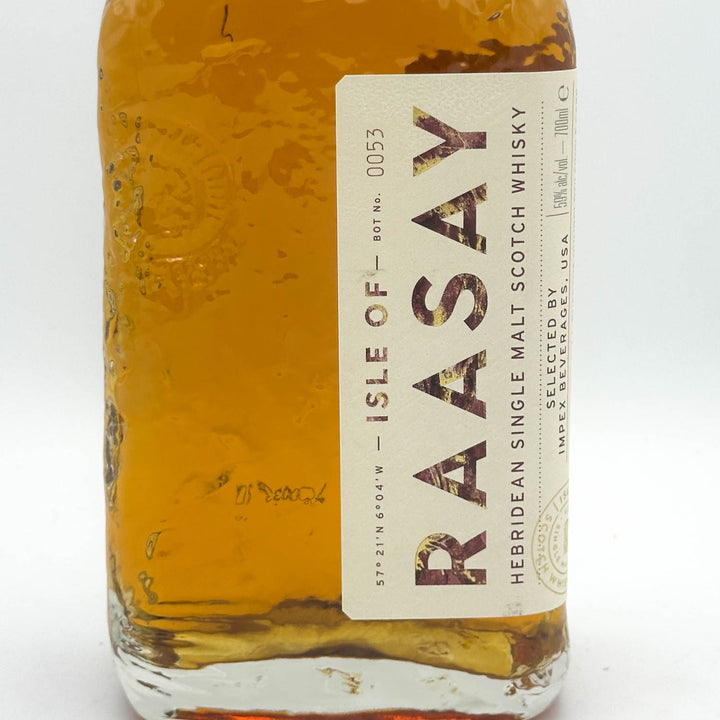 Raasay whisky bottle with label on a white background