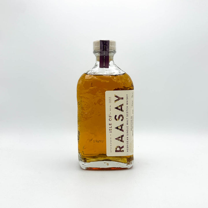 Bottle of Isle of Raasay whiskey on a white background