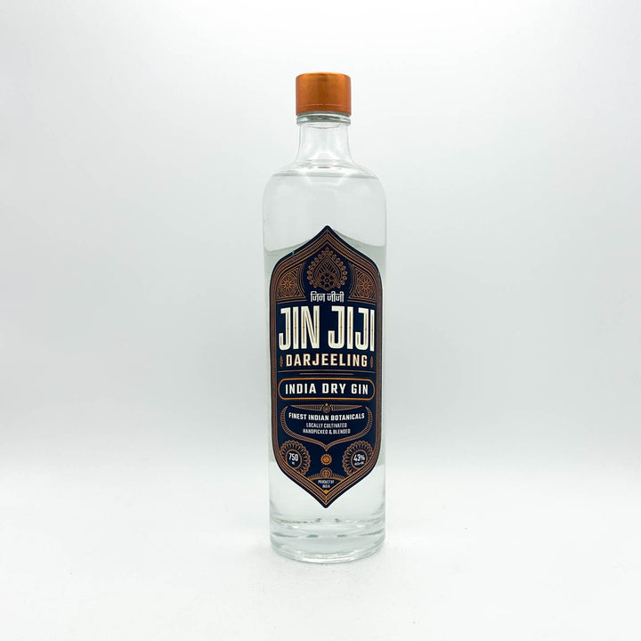 Bottle of Jin Jiu Darjeeling India Dry Gin on a white background