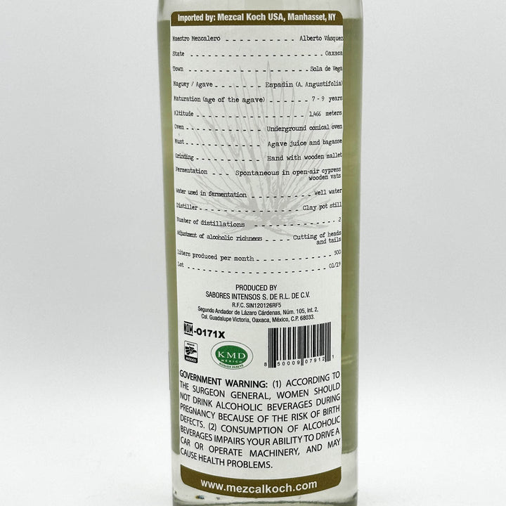 Bottle label with text and branding on a white background