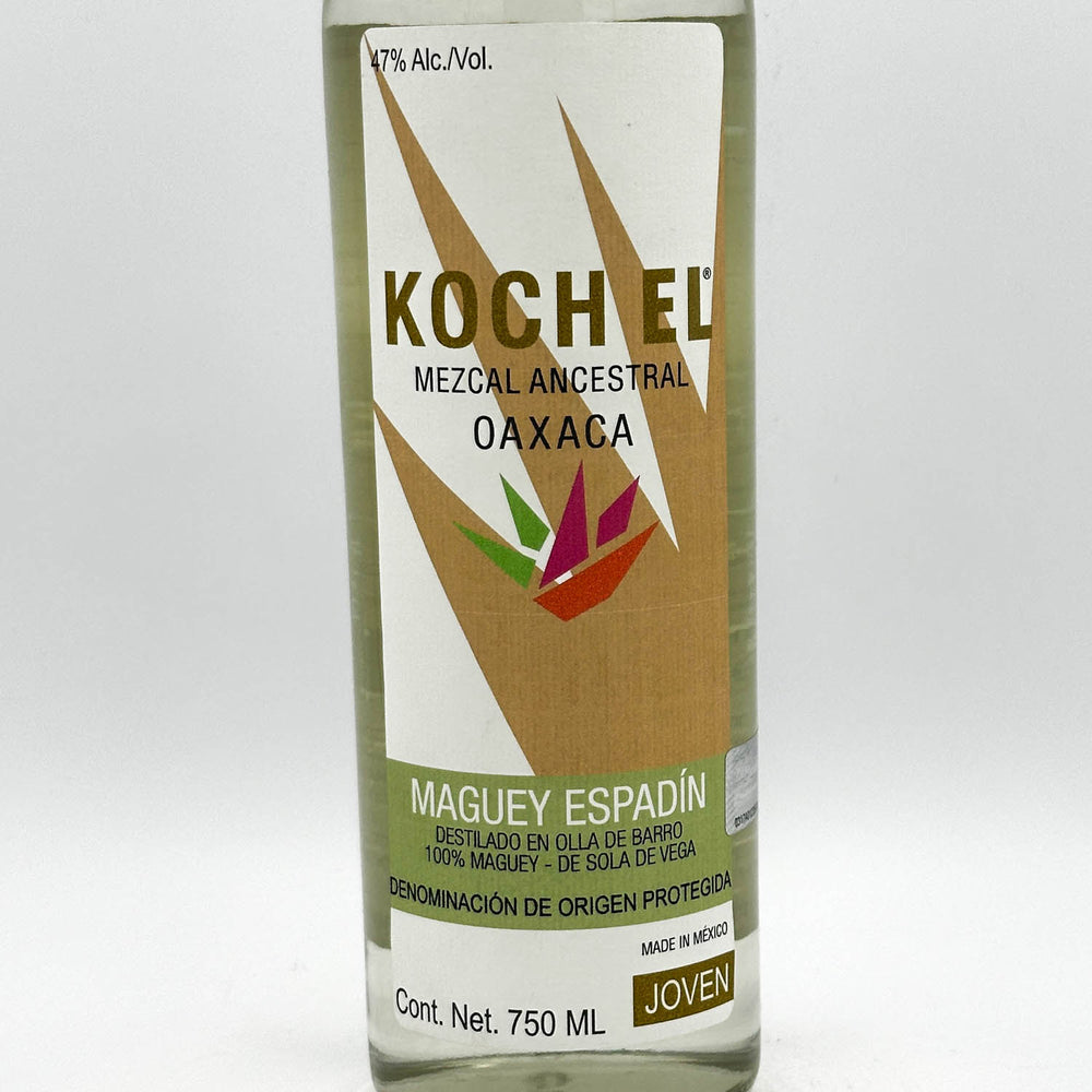 Koch El Mezcal bottle with label on a white background