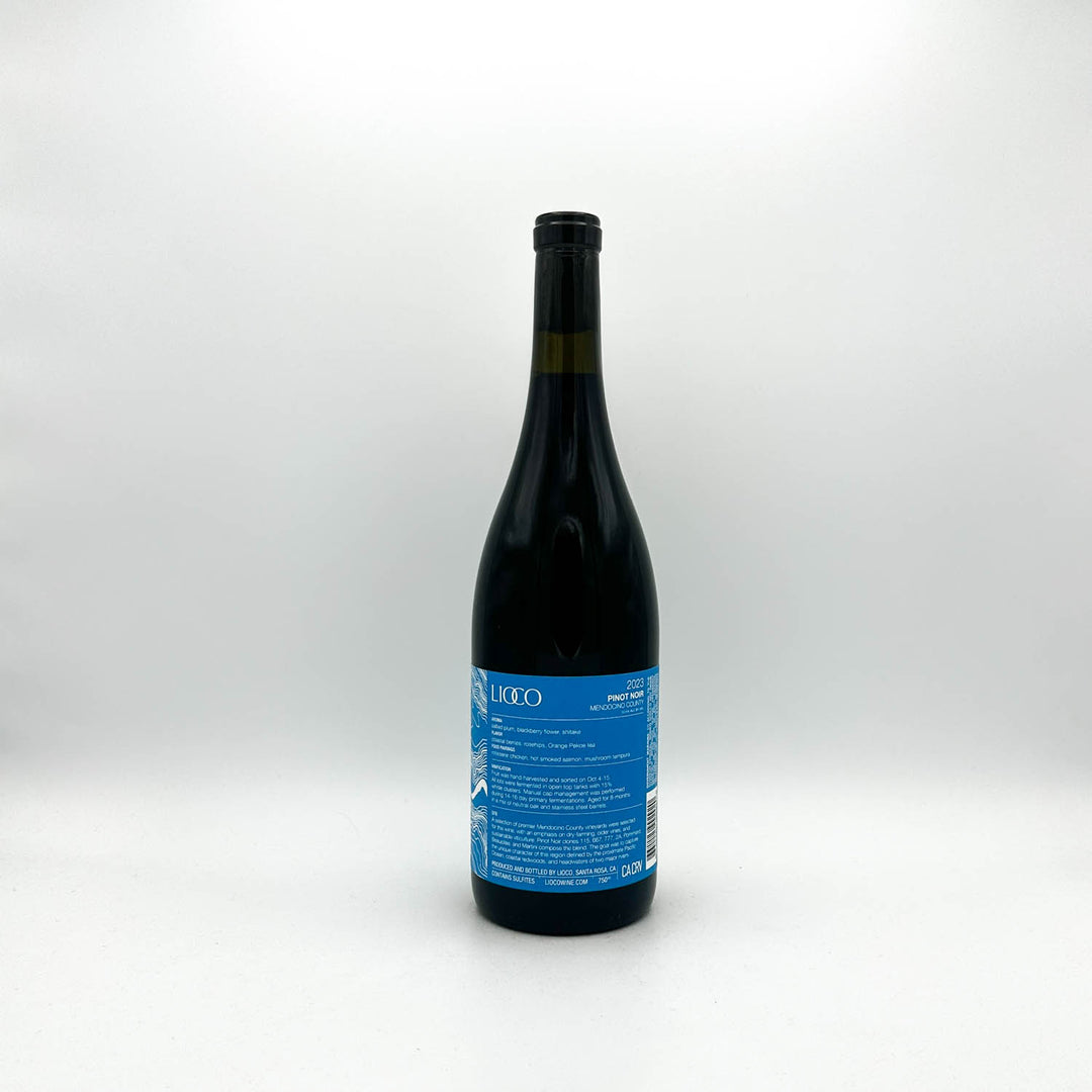 Wine bottle with a blue label on a white background