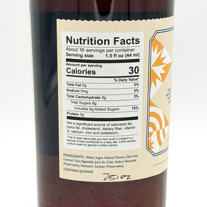 Nutrition facts label on a bottle label with a white background