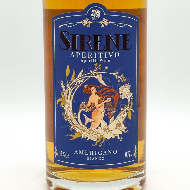 Bottle of Sirene Aperitivo wine with a decorative label on a white background