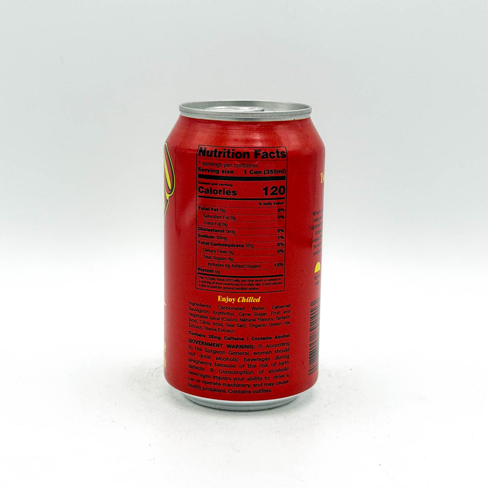 Red can with nutritional information on a white background