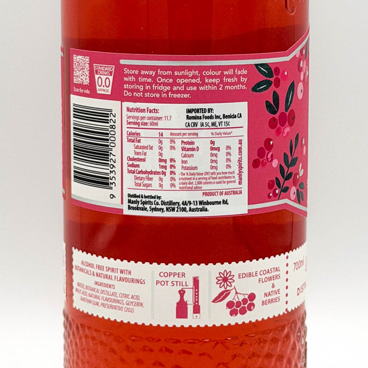 Bottle label with nutritional facts and product details on a white background